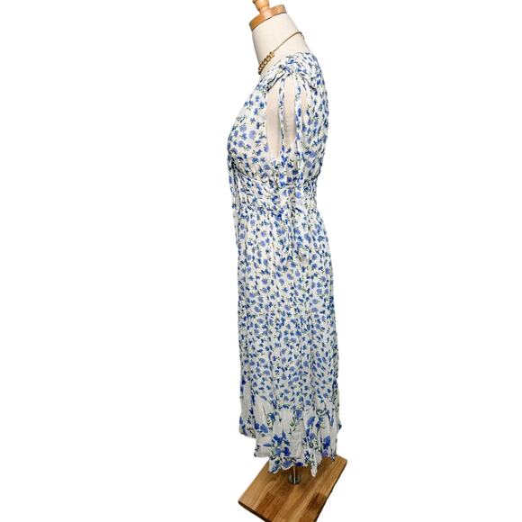 Shoshanna Helena Floral Tie Shoulder A-line Midi Dress size 4 optic white/purple - Picture 4 of 8